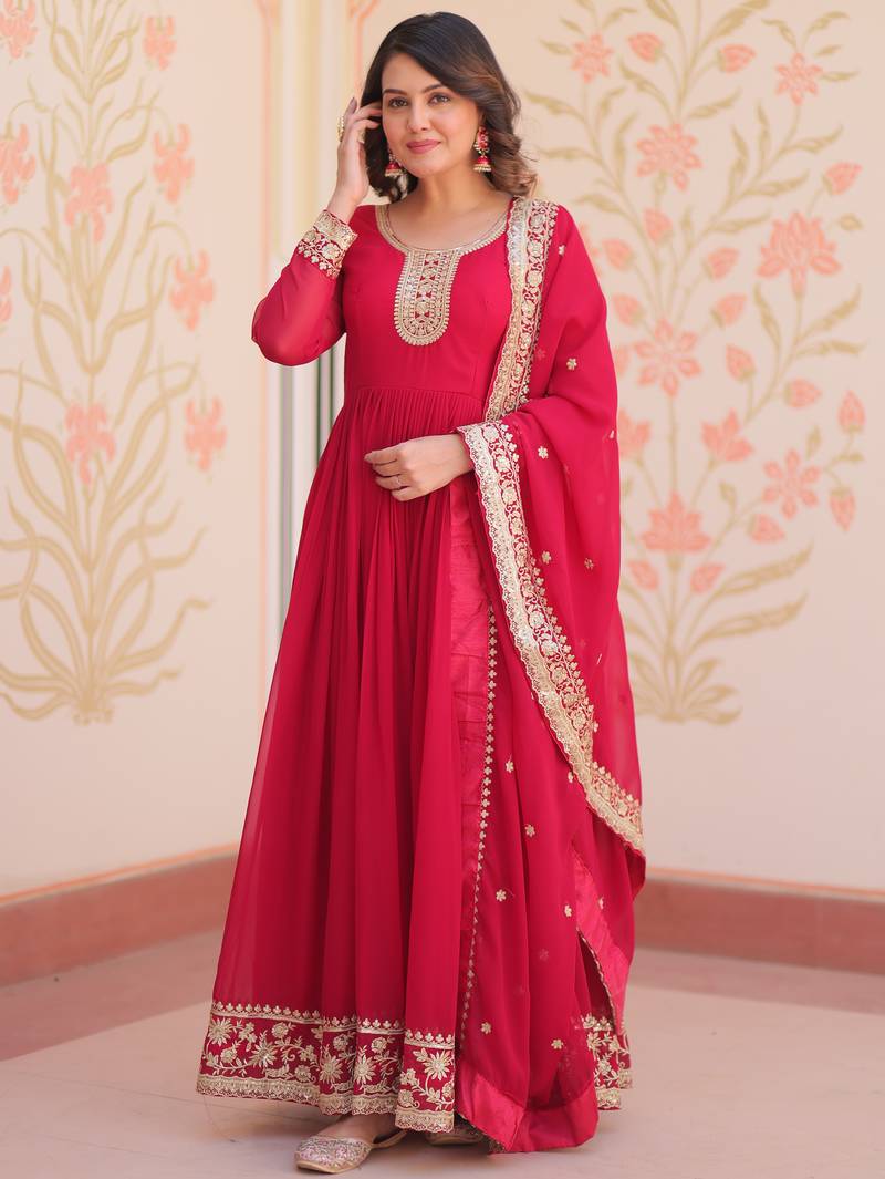 Rani festive wear designer faux blooming georgette zari & sequins embroidered work readymade suit