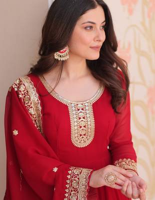 Maroon festive wear designer faux blooming georgette zari & sequins embroidered work readymade suit 3