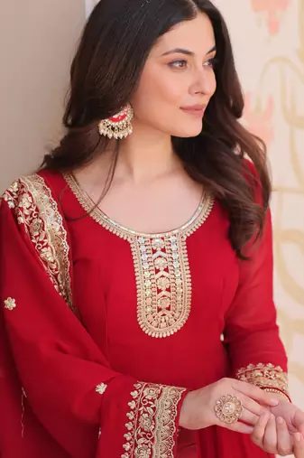 Maroon festive wear designer faux blooming georgette zari & sequins embroidered work readymade suit