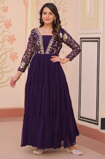 Wine festive wear designer faux blooming georgette sequins & zari embroidered work readymade suit