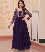 Wine festive wear designer faux blooming georgette sequins & zari embroidered work readymade suit