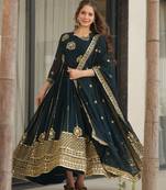 Dark navy blue festive wear designer faux blooming georgette zari & sequins embroidered work readymade suit
