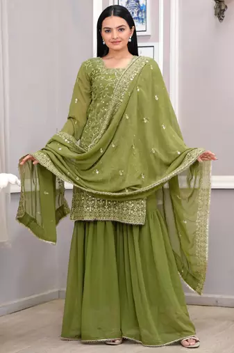 Mehendi green festive wear designer fox georgette sequence embroidery work readymade suit