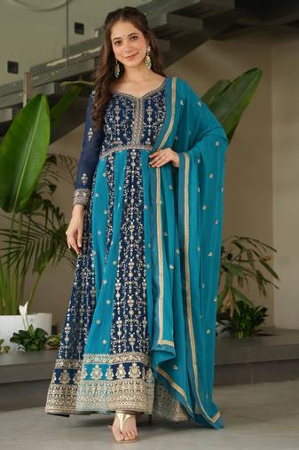 Multi festive wear designer faux blooming georgette zari & sequins embroidered work readymade suit