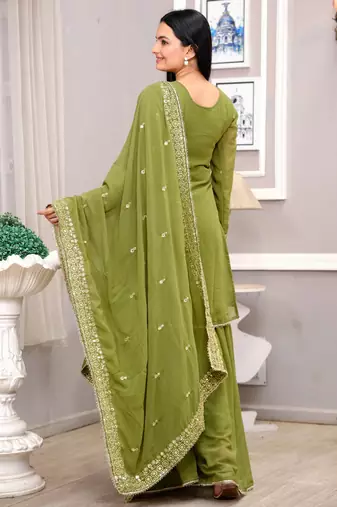 Mehendi green festive wear designer fox georgette sequence embroidery work readymade suit