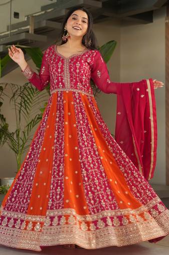 Multi festive wear designer faux blooming georgette zari & sequins embroidered work readymade suit