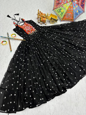Black festive wear designer georgette bandhani print with gamathi work with real mirror readymade suit 4