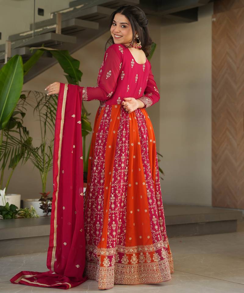 Multi festive wear designer faux blooming georgette zari & sequins embroidered work readymade suit