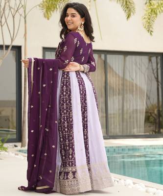 Multi festive wear designer faux blooming georgette zari & sequins embroidered work readymade suit 3