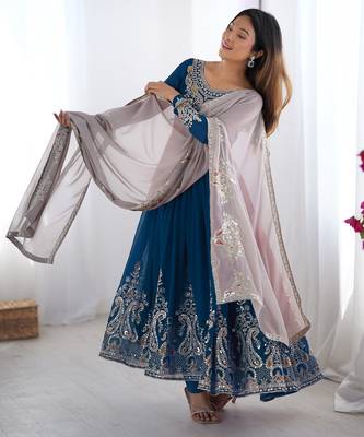 Blue festive wear designer heavy georgette multi thread heavy 5mm embroidery sequence work readymade suit 2