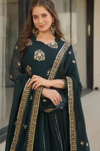 Dark navy blue festive wear designer faux blooming georgette zari & sequins embroidered work readymade suit