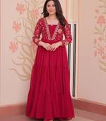 Pink festive wear designer faux blooming georgette sequins & zari embroidered work readymade suit