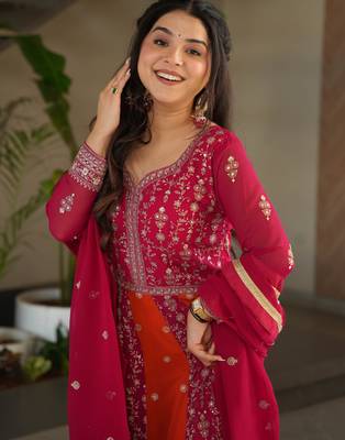 Multi festive wear designer faux blooming georgette zari & sequins embroidered work readymade suit 3