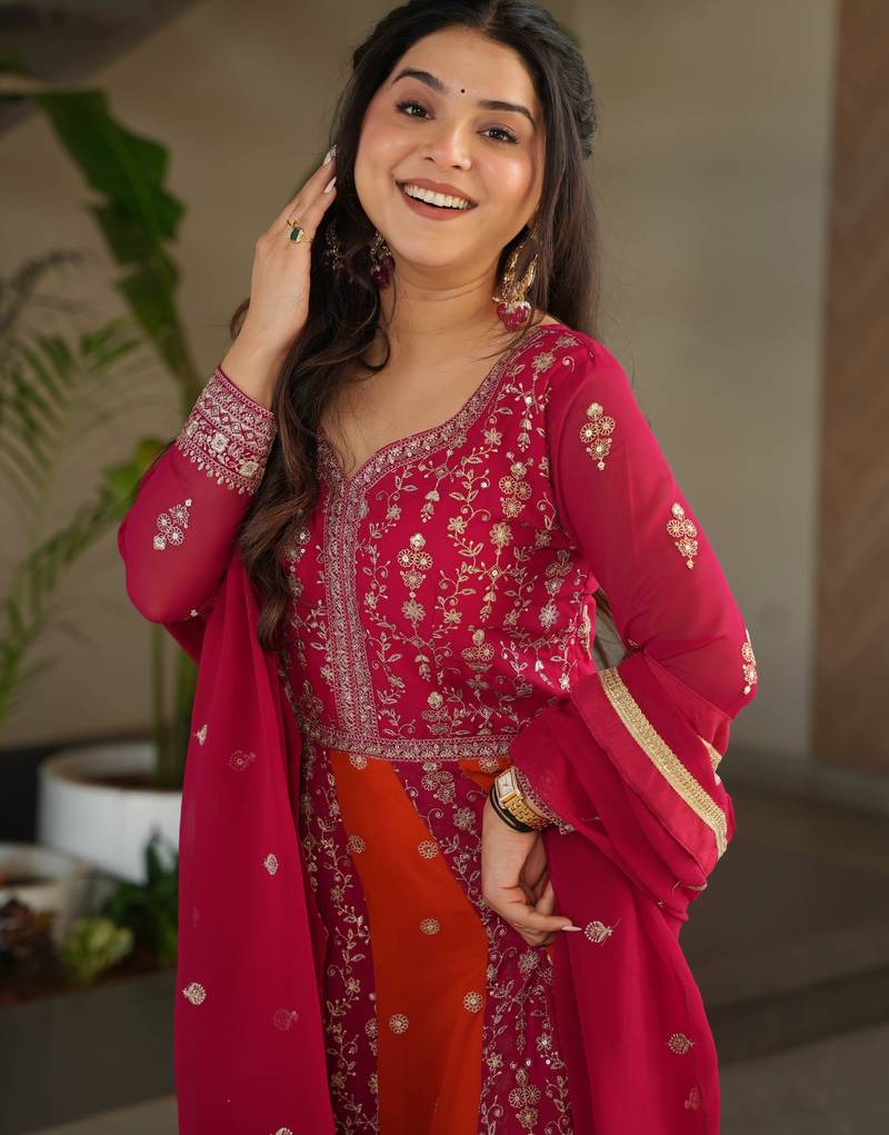 Multi festive wear designer faux blooming georgette zari & sequins embroidered work readymade suit