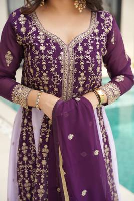 Multi festive wear designer faux blooming georgette zari & sequins embroidered work readymade suit 4