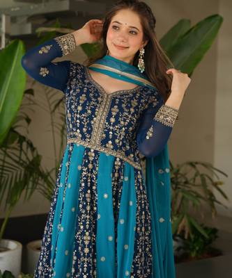 Multi festive wear designer faux blooming georgette zari & sequins embroidered work readymade suit 4