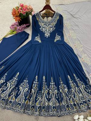 Blue festive wear designer heavy georgette multi thread heavy 5mm embroidery sequence work readymade suit 4