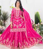 Pink festive wear designer pure heavy chinnon silk  readymade suit