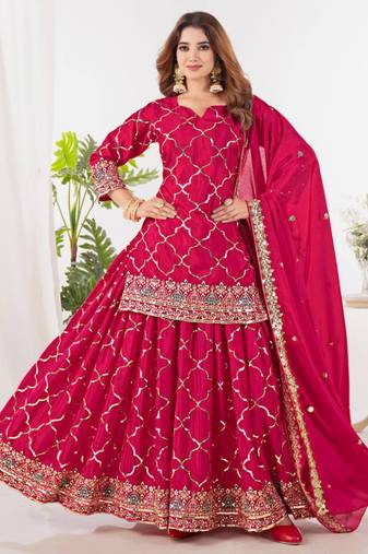 Pink festive wear designer heavy chinnon silk  readymade suit