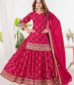Pink festive wear designer heavy chinnon silk  readymade suit