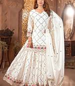 White festive wear designer heavy chinnon silk  readymade suit