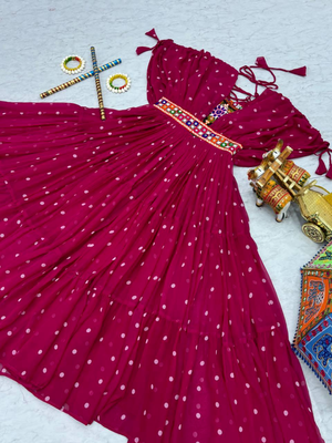 Pink festive wear designer georgette bandhani print with gamathi work with real mirror readymade suit 4