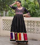 Black festive wear designer roman silk thread work & gota lace embellished work readymade suit