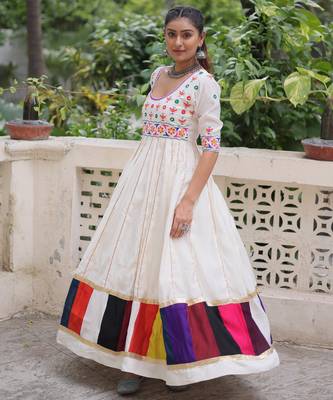 White festive wear designer roman silk thread work & gota lace embellished work readymade suit 2