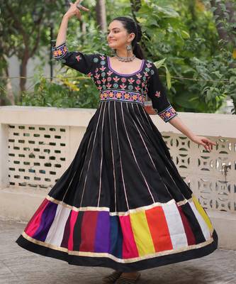 Black festive wear designer roman silk thread work & gota lace embellished work readymade suit 2