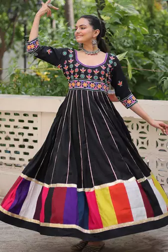 Black festive wear designer roman silk thread work & gota lace embellished work readymade suit