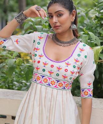 White festive wear designer roman silk thread work & gota lace embellished work readymade suit 3