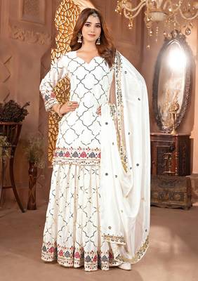 White festive wear designer heavy chinnon silk  readymade suit 2