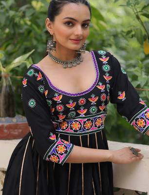 Black festive wear designer roman silk thread work & gota lace embellished work readymade suit 3
