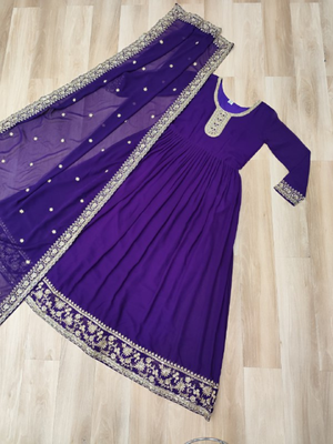Purple festive wear designer faux blooming georgette zari & sequins embroidered work readymade suit 4