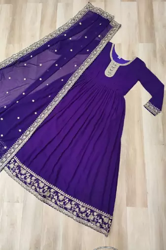 Purple festive wear designer faux blooming georgette zari & sequins embroidered work readymade suit