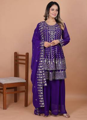 Purple festive wear designer fox georgette readymade suit 1