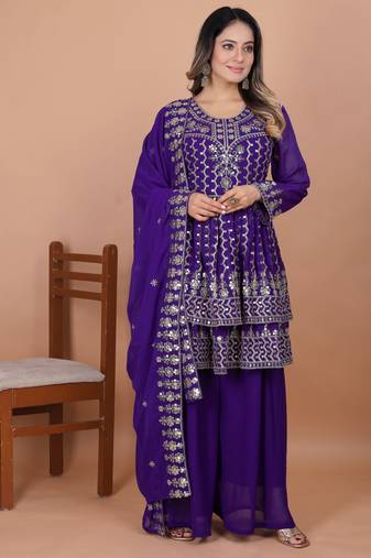 Purple festive wear designer fox georgette readymade suit