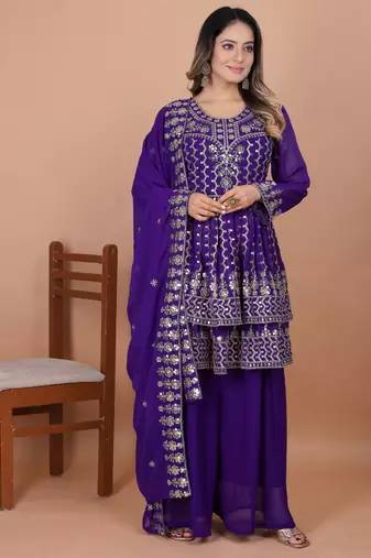 Purple festive wear designer fox georgette readymade suit