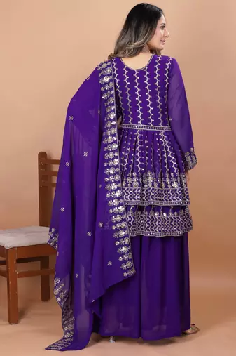 Purple festive wear designer fox georgette readymade suit