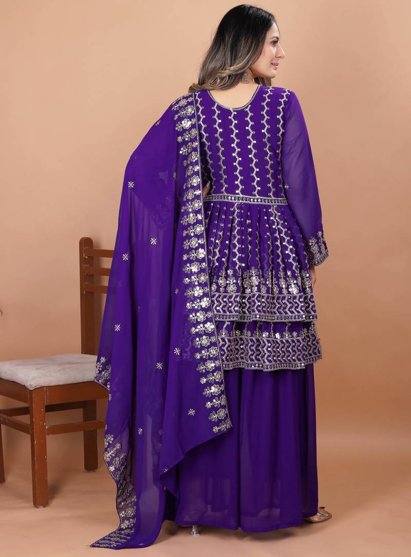 Purple festive wear designer fox georgette readymade suit