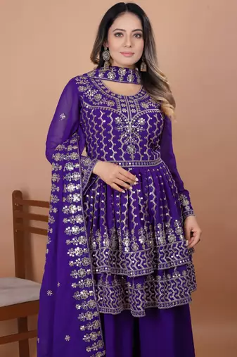 Purple festive wear designer fox georgette readymade suit