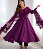 Wine festive wear designer heavy pure soft fox georgette lukhnowi sequence work readymade suit