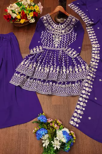 Purple festive wear designer fox georgette readymade suit