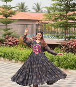 Black festive wear designer faux georgette gamathi work with real mirror work readymade suit