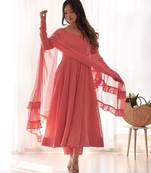 Peach festive wear designer heavy pure soft fox georgette lukhnowi sequence work readymade suit