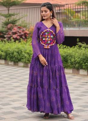 Purple festive wear designer faux georgette gamathi work with real mirror work readymade suit 1