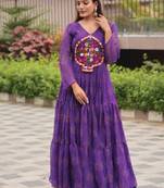 Purple festive wear designer faux georgette gamathi work with real mirror work readymade suit