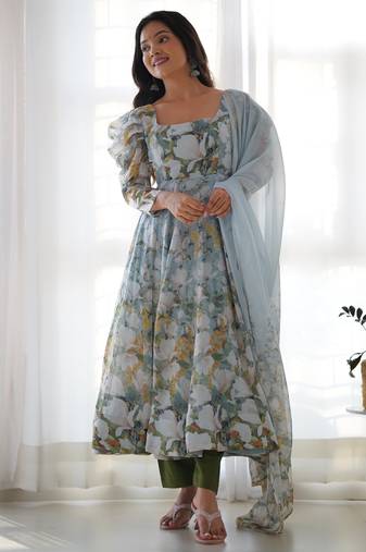 Multi festive wear designer heavy pure soft organza silk  readymade suit