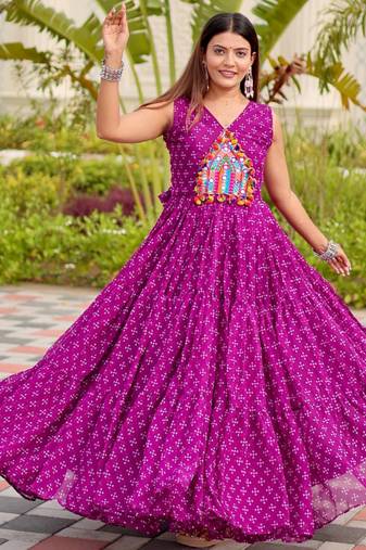 Purple festive wear designer faux georgette embroidery thread work with real mirror work readymade suit