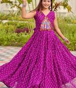 Purple festive wear designer faux georgette embroidery thread work with real mirror work readymade suit